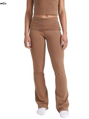 Cotton Stretch Flared Leggings Fold-Over Yoga Pant